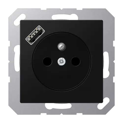 JUNG A 1520 F-18 A SWM wandcontactdoos penaarde Safety+ met USB type A A-range grafietzwart mat