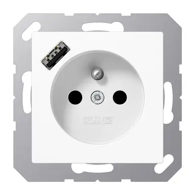 JUNG A 1520 F-18 A WW wandcontactdoos penaarde Safety+ met USB type A A-range alpine wit