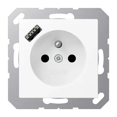 JUNG A 1520 F-18 A WWM wandcontactdoos penaarde Safety+ met USB type A A-range sneeuwwit mat