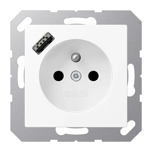 JUNG A 1520 F-18 A WWM wandcontactdoos penaarde Safety+ met USB type A A-range sneeuwwit mat