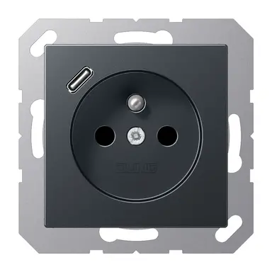 JUNG A 1520 F-18 C ANM wandcontactdoos penaarde Safety+ met USB type C A-range antraciet mat