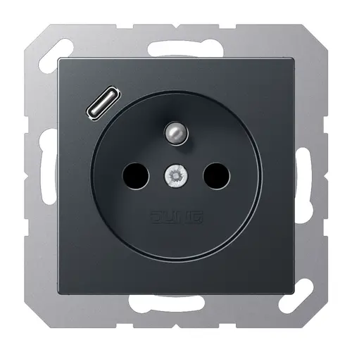 JUNG A 1520 F-18 C ANM wandcontactdoos penaarde Safety+ met USB type C A-range antraciet mat