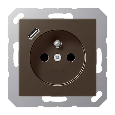 JUNG A 1520 F-18 C MO wandcontactdoos penaarde Safety+ met USB type C A-range mokka