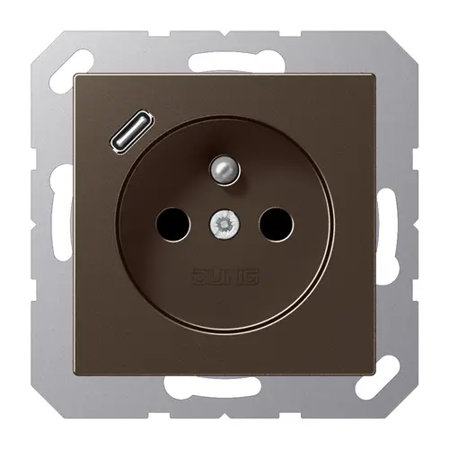JUNG A 1520 F-18 C MO wandcontactdoos penaarde Safety+ met USB type C A-range mokka