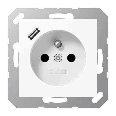 JUNG A 1520 F-18 C WW wandcontactdoos penaarde Safety+ met USB type C A-range alpine wit