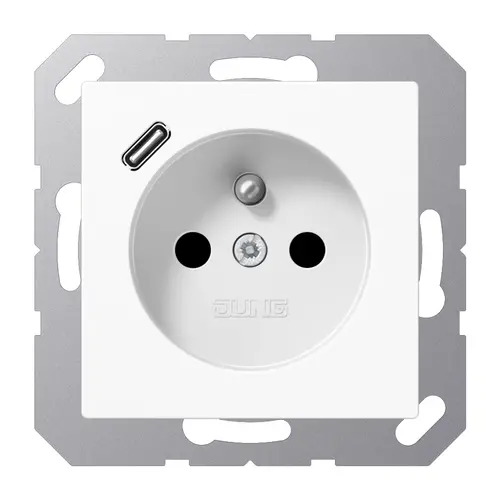 JUNG A 1520 F-18 C WW wandcontactdoos penaarde Safety+ met USB type C A-range alpine wit