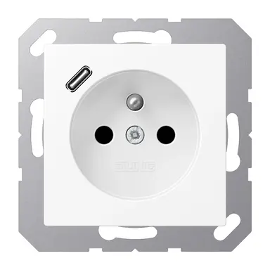 JUNG A 1520 F-18 C WWM wandcontactdoos penaarde Safety+ met USB type C A-range sneeuwwit mat