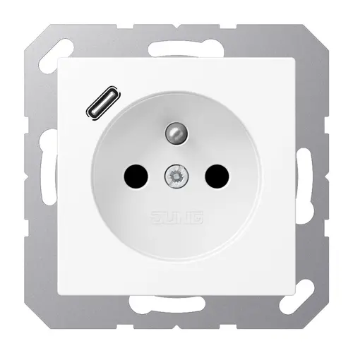 JUNG A 1520 F-18 C WWM wandcontactdoos penaarde Safety+ met USB type C A-range sneeuwwit mat