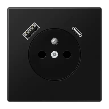 JUNG LS 1520 F-15 CA SWM wandcontactdoos penaarde Safety+ met USB type A en C LS990 grafietzwart mat