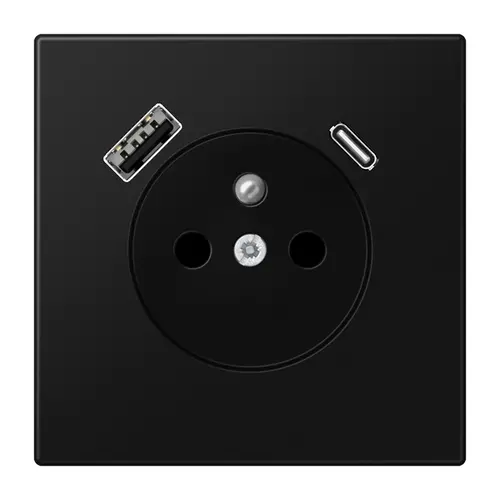 JUNG LS 1520 F-15 CA SWM wandcontactdoos penaarde Safety+ met USB type A en C LS990 grafietzwart mat