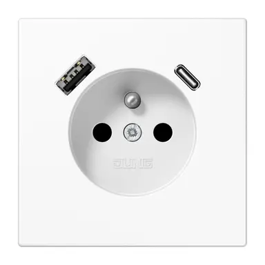 JUNG LS 1520 F-15 CA WW wandcontactdoos penaarde Safety+ met USB type A en C LS990 alpine wit