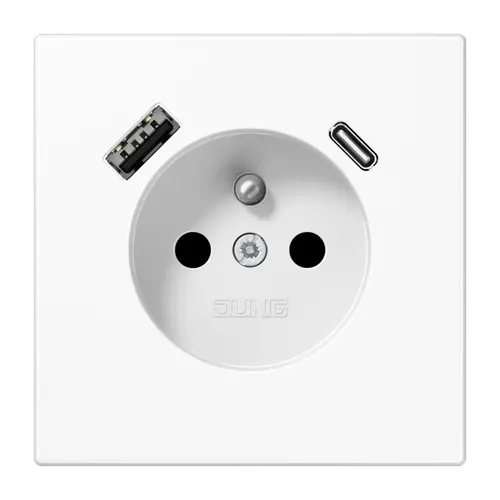 JUNG LS 1520 F-15 CA WW wandcontactdoos penaarde Safety+ met USB type A en C LS990 alpine wit