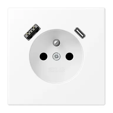 JUNG LS 1520 F-15 CA WWM wandcontactdoos penaarde Safety+ met USB type A en C LS990 sneeuwwit mat
