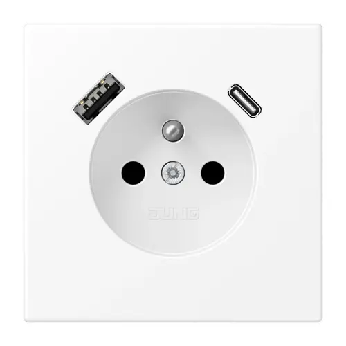 JUNG LS 1520 F-15 CA WWM wandcontactdoos penaarde Safety+ met USB type A en C LS990 sneeuwwit mat