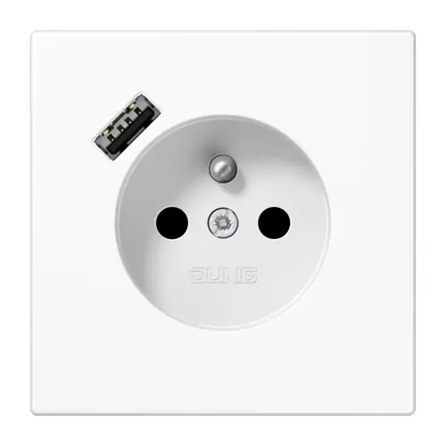 JUNG LS 1520 F-18 AWW wandcontactdoos penaarde Safety+ met USB type A LS990 alpine wit