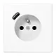 JUNG LS 1520 F-18 AWW wandcontactdoos penaarde Safety+ met USB type A LS990 alpine wit