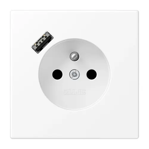 JUNG LS 1520 F-18 A WWM wandcontactdoos penaarde Safety+ met USB type A LS990 sneeuwwit mat