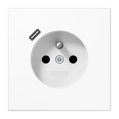 JUNG LS 1520 F-18 C WW wandcontactdoos penaarde Safety+ met USB type C LS990 alpine wit
