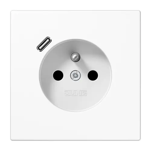 JUNG LS 1520 F-18 C WW wandcontactdoos penaarde Safety+ met USB type C LS990 alpine wit