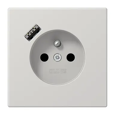 JUNG LS 1520 F-18 A LG wandcontactdoos penaarde Safety+ met USB type A LS990 lichtgrijs