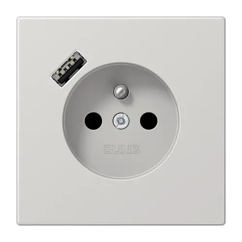 JUNG LS 1520 F-18 A LG wandcontactdoos penaarde Safety+ met USB type A LS990 lichtgrijs