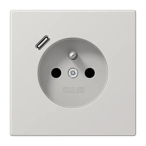 JUNG LS 1520 F-18 C LG wandcontactdoos penaarde Safety+ met USB type C LS990 lichtgrijs