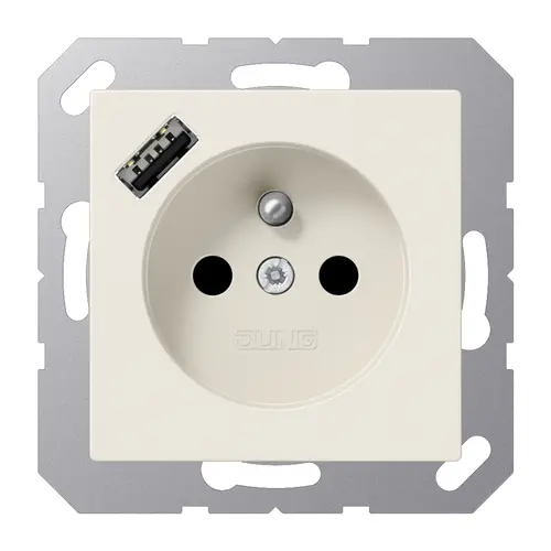 JUNG A 1520 F-18 A wandcontactdoos penaarde Safety+ met USB type A A-range creme
