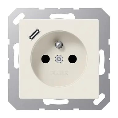 JUNG A 1520 F-18 C wandcontactdoos penaarde Safety+ met USB type C A-range creme