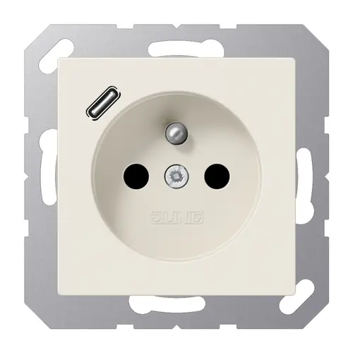 JUNG A 1520 F-18 C wandcontactdoos penaarde Safety+ met USB type C A-range creme