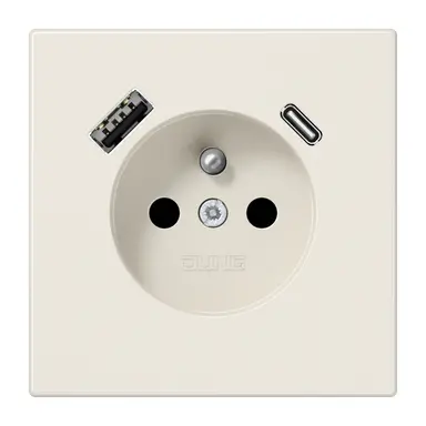 JUNG LS 1520 F-15 CA wandcontactdoos penaarde Safety+ met USB type A en C LS990 creme