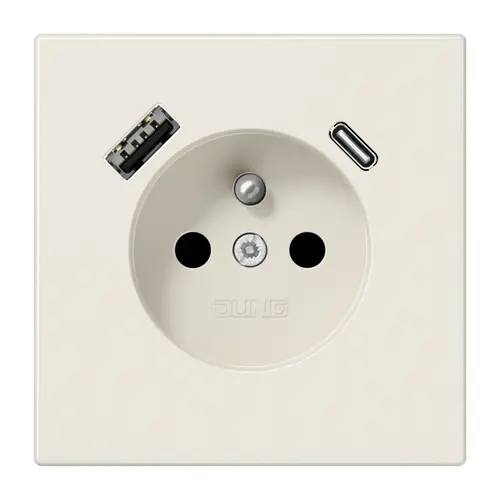 JUNG LS 1520 F-15 CA wandcontactdoos penaarde Safety+ met USB type A en C LS990 creme