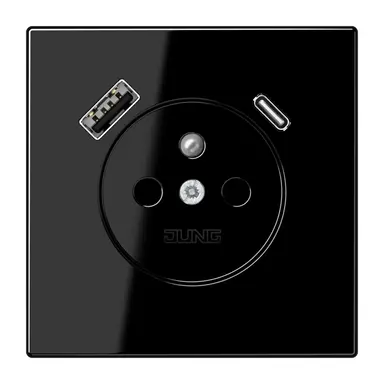 JUNG LS 1520 F-15 CA SW wandcontactdoos penaarde Safety+ met USB type A en C LS990 zwart