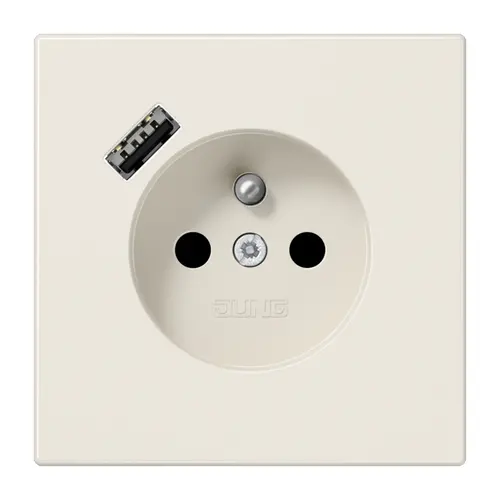JUNG LS 1520 F-18 A wandcontactdoos penaarde Safety+ met USB type A LS990 creme