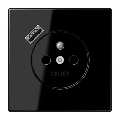 JUNG LS 1520 F-18 A SW wandcontactdoos penaarde Safety+ met USB type A LS990 zwart glans