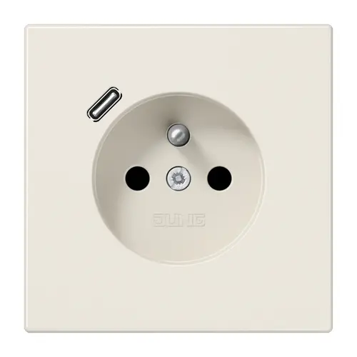 JUNG LS 1520 F-18 C wandcontactdoos penaarde Safety+ met USB type C LS990 creme