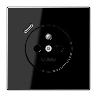 JUNG LS 1520 F-18 C SW wandcontactdoos penaarde Safety+ met USB type C LS990 zwart glans
