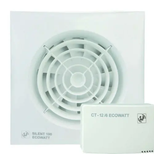 Soler & Palau KIT SILENT-100 CRZ 12VDC ECO CT muurinbouwventilator 12V met instelbare nalooptimer SILENT ECOWATT - 100 CRZ wit + trafo CT-12/6