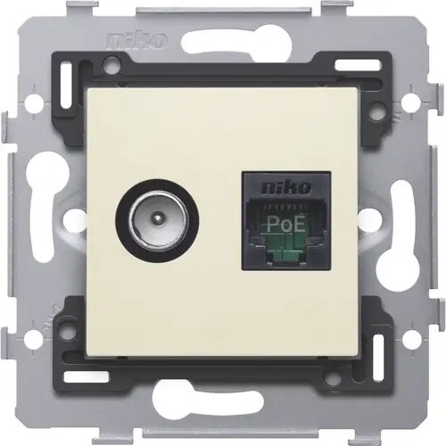 Niko 100-79138 smart TV contactdoos COAX en UTP CAT5E PoE-geschikt cream