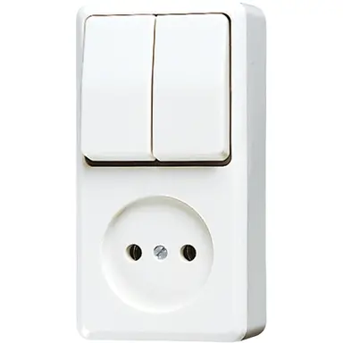 JUNG 645 A WW opbouw combinatie serieschakelaar/wandcontactdoos zonder randaarde AP600 alpine wit