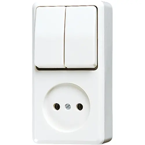 JUNG 645 A WW opbouw combinatie serieschakelaar/wandcontactdoos zonder randaarde AP600 alpine wit