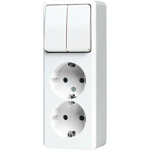 JUNG 625 A WW opbouw combinatie serieschakelaar/2x wandcontactdoos randaarde AP600 alpine wit