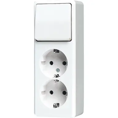 JUNG 626 A WW opbouw combinatie wisselschakelaar/2x wandcontactdoos randaarde AP600 alpine wit