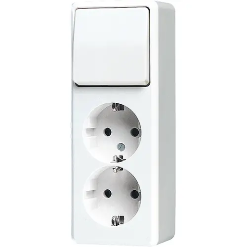 JUNG 626 A WW opbouw combinatie wisselschakelaar/2x wandcontactdoos randaarde AP600 alpine wit