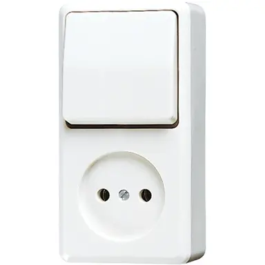 JUNG 646 A WW opbouw combinatie wisselschakelaar/wandcontactdoos zonder randaarde AP600 alpine wit