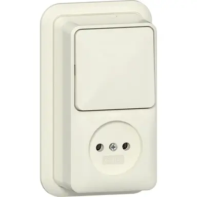 Gira 447610 combinatie schakelaar en wandcontactdoos zonder randaarde opbouw creme