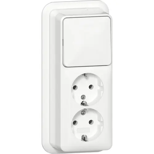 Gira 418611 combinatie schakelaar en wandcontactdoos 2-voudig randaarde opbouw wit