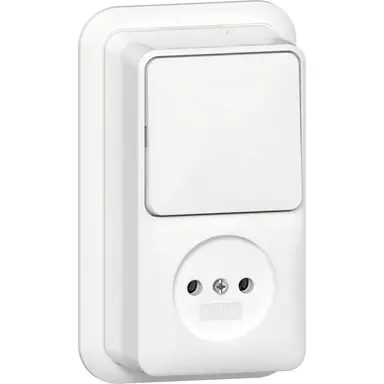 Gira 447611 combinatie schakelaar en wandcontactdoos zonder randaarde opbouw wit