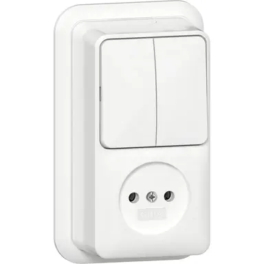 Gira 447511 combinatie serieschakelaar en wandcontactdoos zonder randaarde opbouw wit