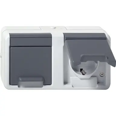 Gira 478130 wandcontactdoos 2-voudig randaarde horizontaal klapdeksel compleet opbouw IP44
