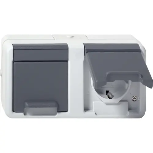 Gira 478130 wandcontactdoos 2-voudig randaarde horizontaal klapdeksel compleet opbouw IP44
